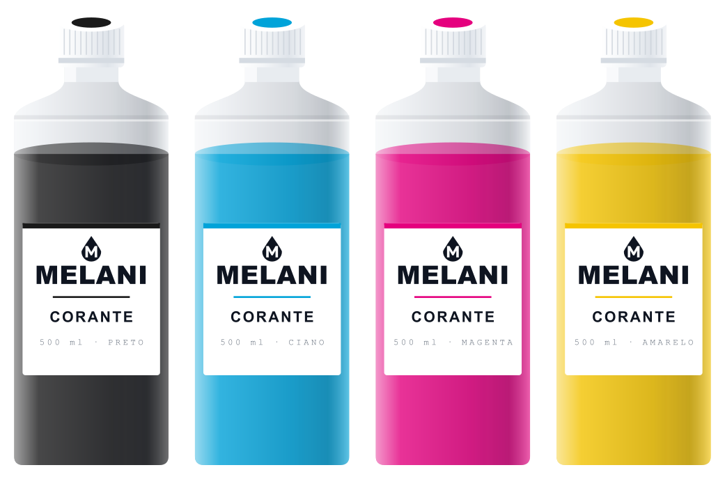 Jogo MELANI Corante com as quatro cores: preto, ciano, magenta e amarelo
